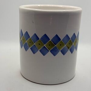 WILLIAMS-SONOMA Ceramic Utensil Holder Blue Green Diamond Harlequin Argyle